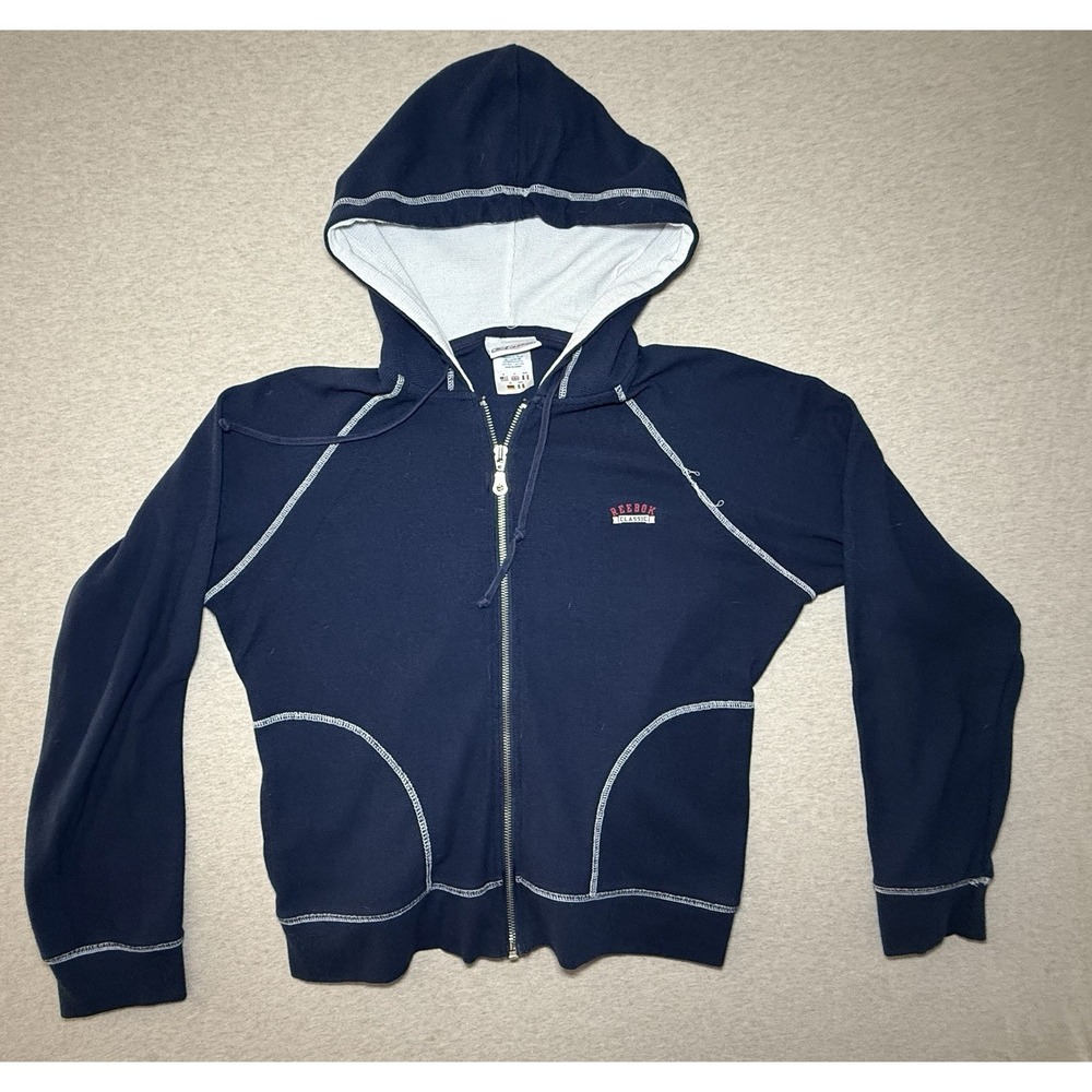 Reebok Juniors Girls Full Zip Hooded Sweater Blue Medium Cropped